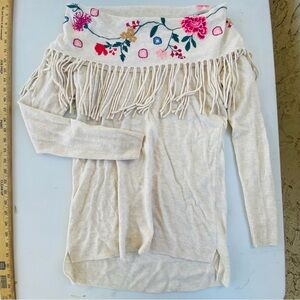 Johnny Was Embroidered Fringe Wool Cashmere Sweater XS Boho Western